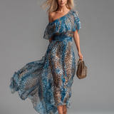 Selvaggia | Rochie Maxi Off-Shoulder cu Model Leopard