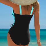 Costum de Baie Dintr-O Bucată cu Legătură Contrastantă