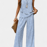 Martina | Elegancia bohemă Complet fără mâneci și pantaloni drepți cu model artistic
