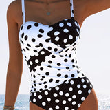 Costum de baie întreg colorat cu model cu puncte