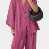 Eli | Set oversize – top cu decolteu în V și pantaloni drepți