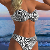 Costum de Baie Bikini cu Imprimeu Leopard în Două Piese