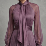 Demetria | Rochie Maxi cu volane și guler legat