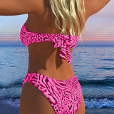Costum de Baie Bikini cu Imprimeu Leopard în Două Piese