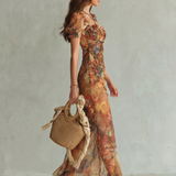Ciel | Rochie Midi cu Volane la Mâneci și Crestătură
