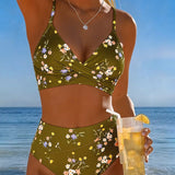 Bikini Sexy cu Imprimeu Floral și Spate Crossed