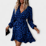 Liis | Rochie elegantă cu model leopard și centură reglabilă
