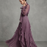 Demetria | Rochie Maxi cu volane și guler legat