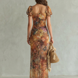 Ciel | Rochie Midi cu Volane la Mâneci și Crestătură
