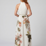 Wiese | Rochie Maxiă Botanică cu Panou și Halter Drapat