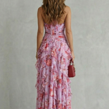 Belladina™ | Rochie Maxi Romantică cu Flori și Detalii Volante