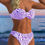 Costum de Baie Bikini cu Imprimeu Leopard în Două Piese