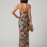 Larkin | Rochie Maxi cu model cu scuame multicolore și beton cu figuri