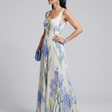 Ophelia | Rochie Midi Fără Mâneci cu Decolteu Pătrat și Motive Florale