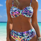 Bikini cu Model Abstract și Curele Subțiri