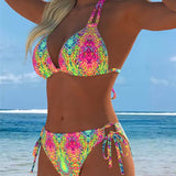 Bikini colorat cu design cu bretele la gât