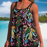 Costum de baie Tankini cu efect de slăbire tip Tank Boxer cu tipar