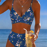 Bikini Sexy cu Imprimeu Floral și Spate Crossed