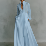 Sita | Rochie Maxi Mini cu Patchwork, Guler Înalt și Mâneci Lungi