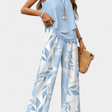 Martina | Elegancia bohemă Complet fără mâneci și pantaloni drepți cu model artistic