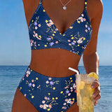 Bikini Sexy cu Imprimeu Floral și Spate Crossed