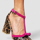 Leontina | Sandale verzi cu model leopard și detaliu colorat