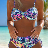 Bikini cu Model Abstract și Curele Subțiri