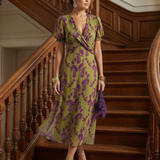Virel | Rochie midi din țesătură ușoară și fluată cu flori