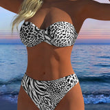 Costum de Baie Bikini cu Imprimeu Leopard în Două Piese