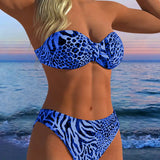 Costum de Baie Bikini cu Imprimeu Leopard în Două Piese