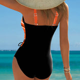 Costum de Baie Dintr-O Bucată cu Legătură Contrastantă
