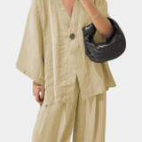 Eli | Set oversize – top cu decolteu în V și pantaloni drepți