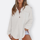 Inês | Bluza Tunic Ușoară Decolteu V cu Nasturi