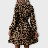 Liis | Rochie elegantă cu model leopard și centură reglabilă