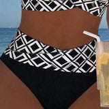 Costum de Baie Două Piese cu Motiv Diamant
