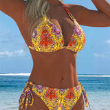 Bikini colorat cu design cu bretele la gât
