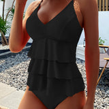 Tankini Monocolor cu Volane - 2 Piese