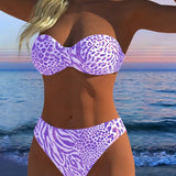 Costum de Baie Bikini cu Imprimeu Leopard în Două Piese