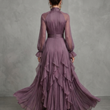 Demetria | Rochie Maxi cu volane și guler legat