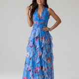 Nori | Rochie Maxi Floral cu Gât Halterneck