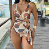 Costum de Baie Întreg Punctat cu Legare Frontală
