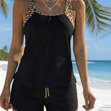 Tankini cu model leopard cu legături reglabile