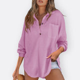 Inês | Bluza Tunic Ușoară Decolteu V cu Nasturi