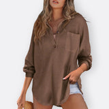 Inês | Bluza Tunic Ușoară Decolteu V cu Nasturi
