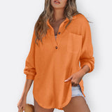 Inês | Bluza Tunic Ușoară Decolteu V cu Nasturi