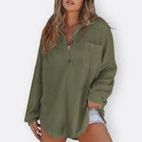 Inês | Bluza Tunic Ușoară Decolteu V cu Nasturi