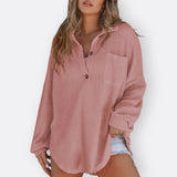 Inês | Bluza Tunic Ușoară Decolteu V cu Nasturi