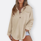 Inês | Bluza Tunic Ușoară Decolteu V cu Nasturi