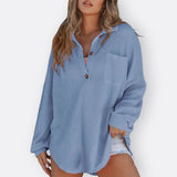 Inês | Bluza Tunic Ușoară Decolteu V cu Nasturi