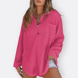 Inês | Bluza Tunic Ușoară Decolteu V cu Nasturi